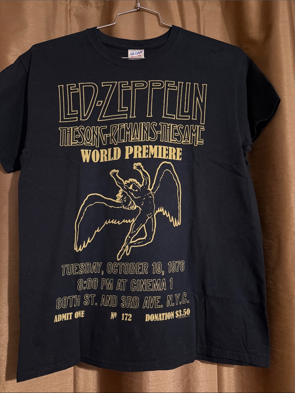 Led Zeppelin World Premiere Graphic Tee with Gold Print Gilden tag black